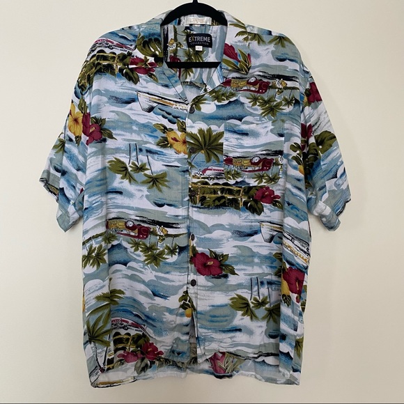EXTREME collection vintage Hawaiian button down short sleeve shirt sz L - Picture 1 of 6